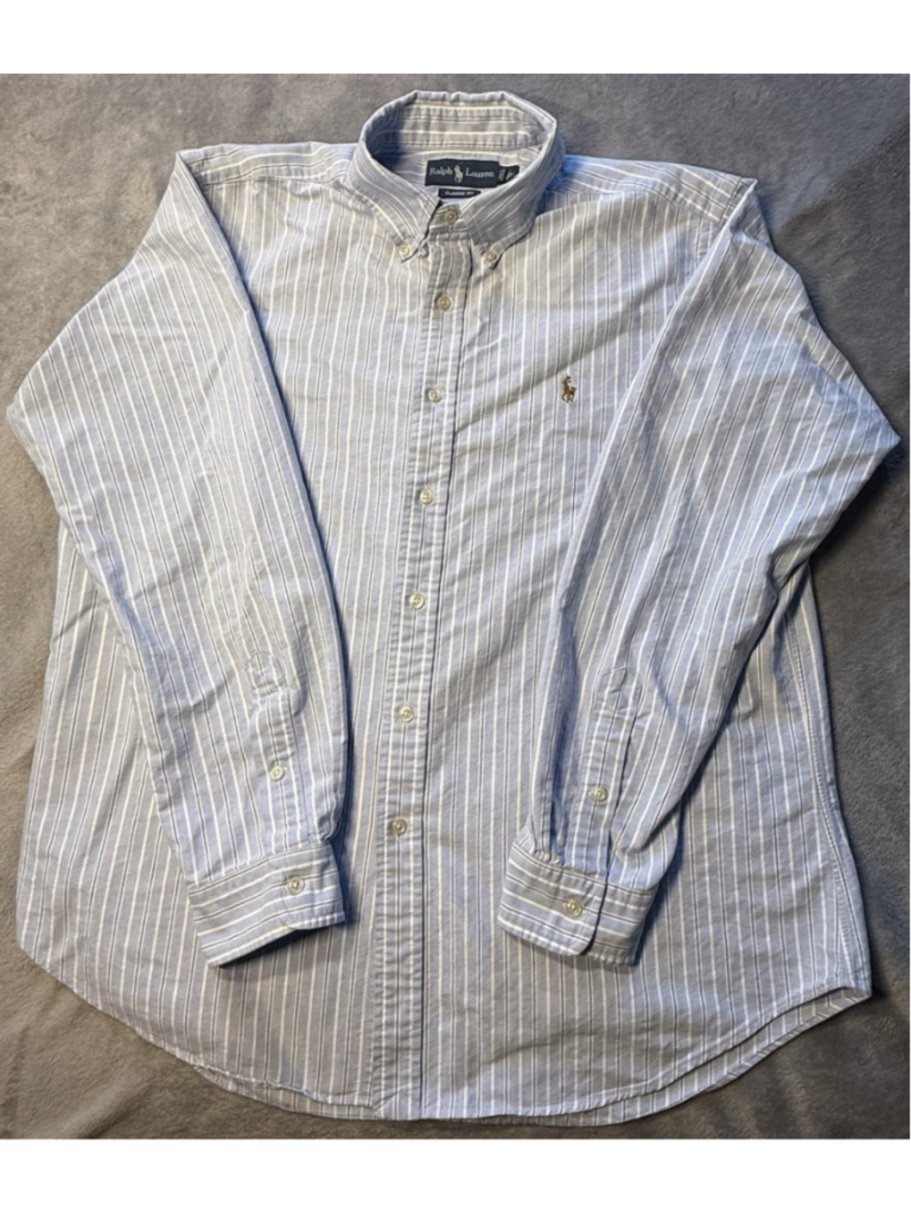 Vintage Ralph Lauren Shirt Men XL Stripe Button Yarmouth Oxford Pony Long Sleeve